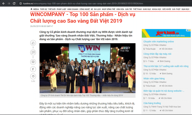 WINCOMPANY đạt dịch vụ chất lượng cao Sao Vàng Đất Việt