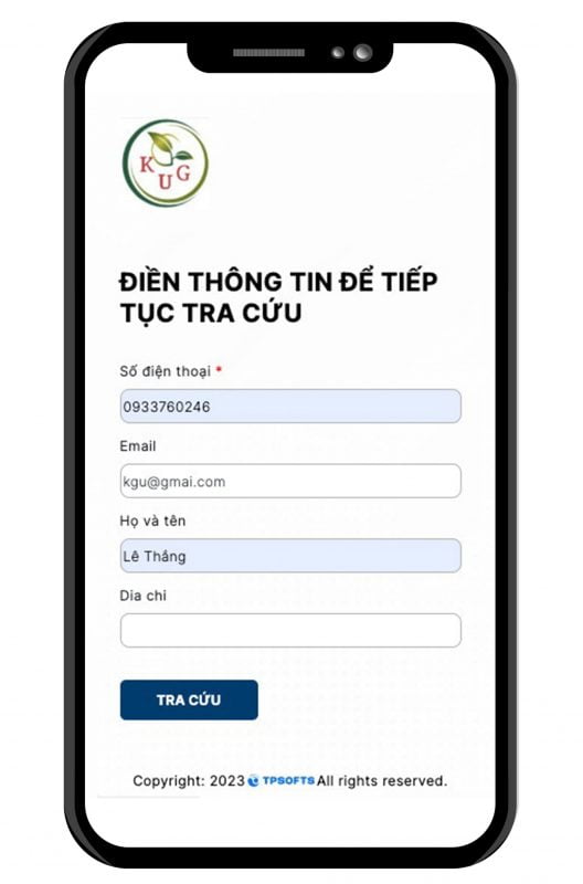 Màn hình xác thực nguồn gốc sản phẩm Công ty TNHH Khang Gia Uy