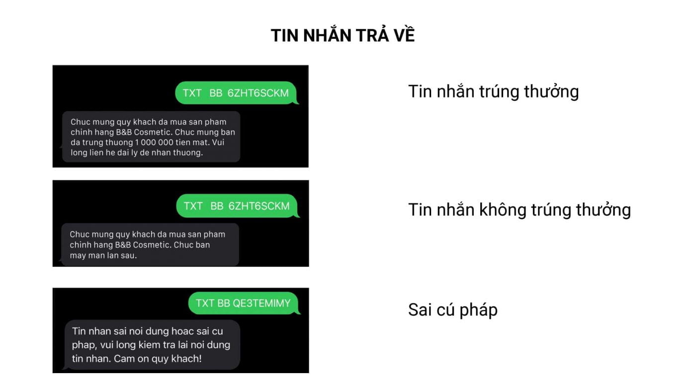Tin nhắn trả về B&B Cosmectic