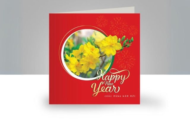 Mẫu thiệp Tết đỏ may mắn