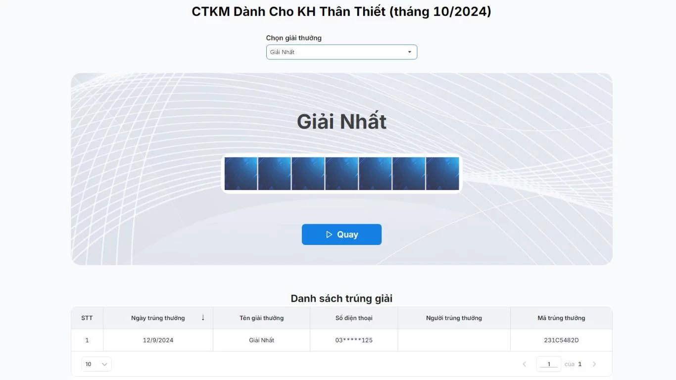 Màn hình quay số trúng thưởng