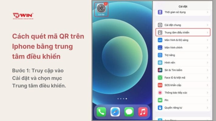Bước 1: Truy cập vào Cài đặt và chọn mục Trung tâm điều khiển.
