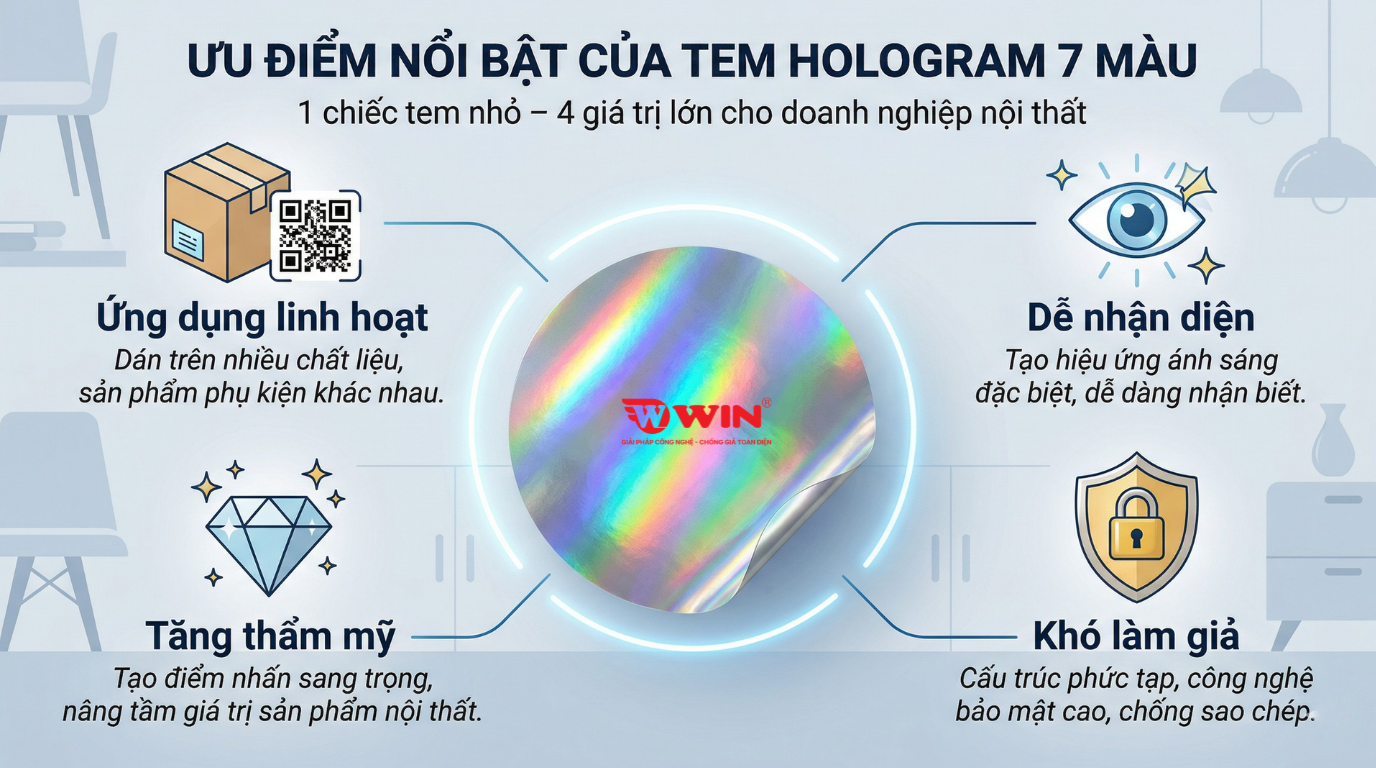 Ưu điểm nổi bật của tem chống giả hologram 7 màu dành cho doanh nghiệp nội thất