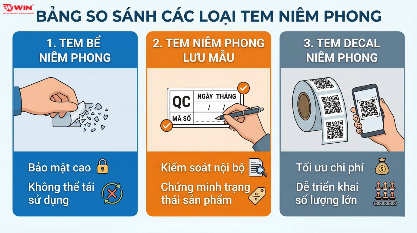 So sánh các loại tem niêm phong đang phổ biến trên thị trường hiện nay