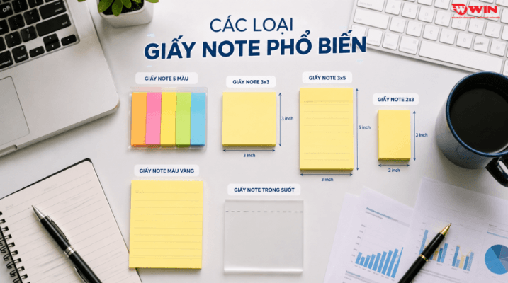 Các loại giấy note phổ biến hiện nay.