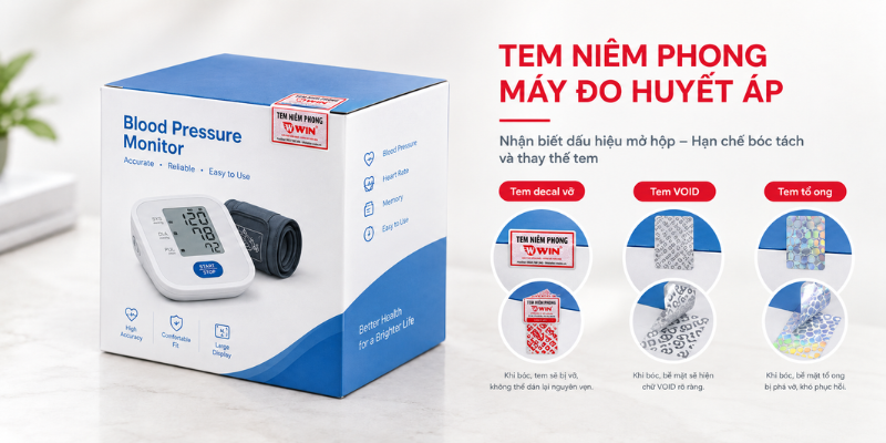 Tem niêm phong máy đo huyết áp giúp hạn chế mở hộp trái phép